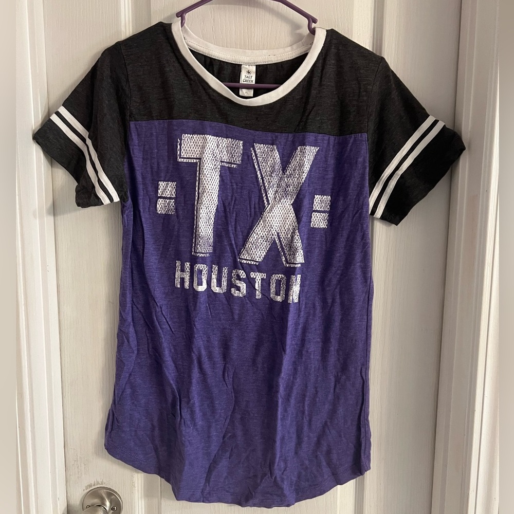 Houston TX Purple and Black Football Style T-Shirt; Women’s XL